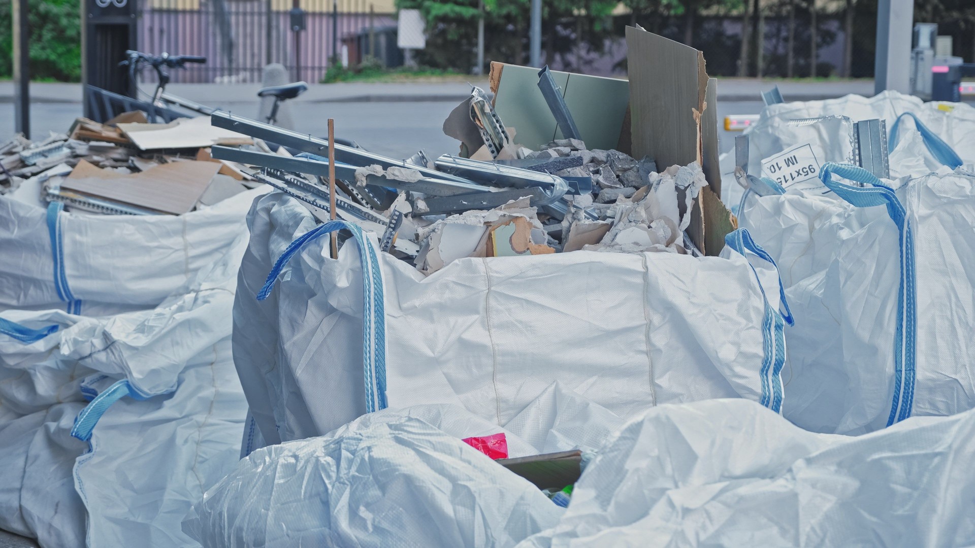 Big Bags Full of Construction Site Waste From Office Space Renovation